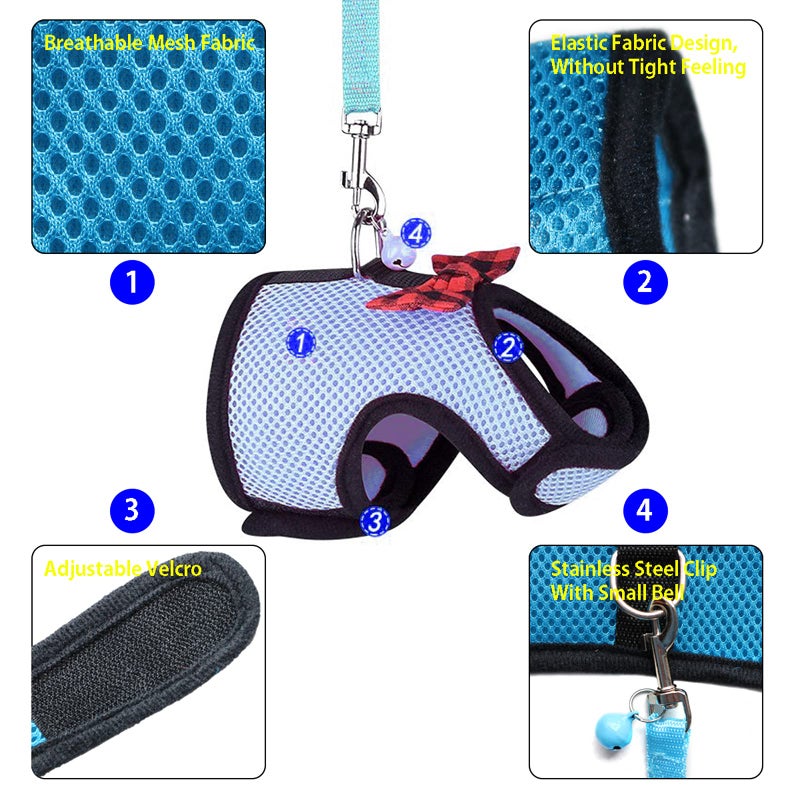 Rypet Ferret Harness and Leash - Soft Mesh Small Pet Harness with Safe Bell, No Pull Comfort Padded Vest for Guinea Pig, Hamster, Rats and Similar Small Animals - Image 4